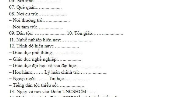 mẫu lý lịch đảng viên
