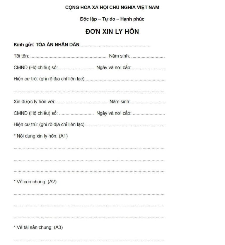Mẫu đơn xin ly hôn thuận tình mới đầy đủ nhất năm [year]