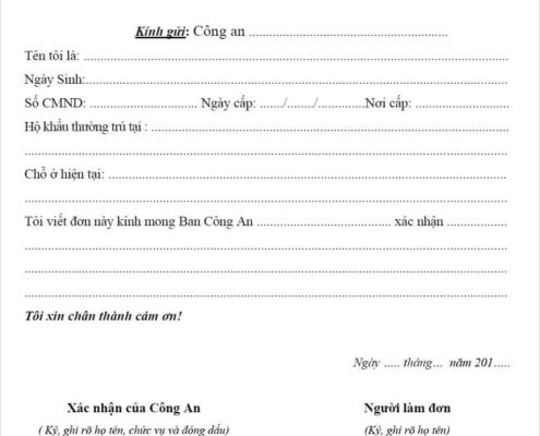 Mẫu đơn xin xác nhận tạm trú