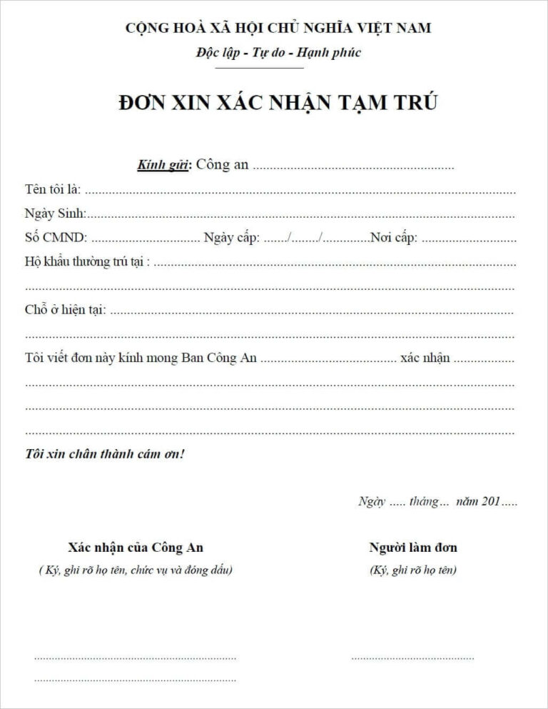 Mẫu đơn xin xác nhận tạm trú mới nhất năm [year]