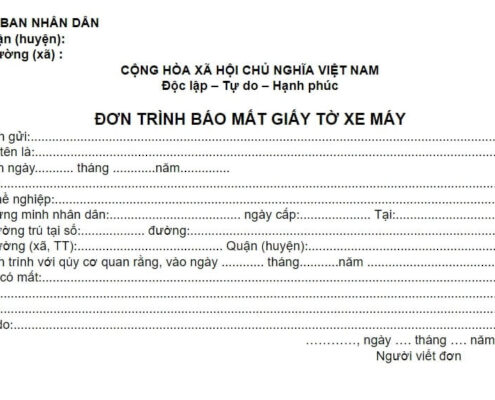 Mẫu đơn trình báo mất giấy tờ xe máy