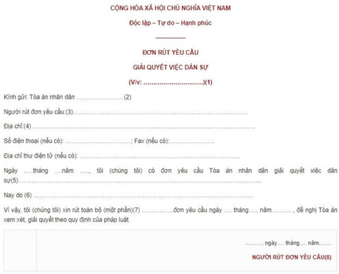 Mẫu đơn xin rút yêu cầu giải quyết việc dân sự