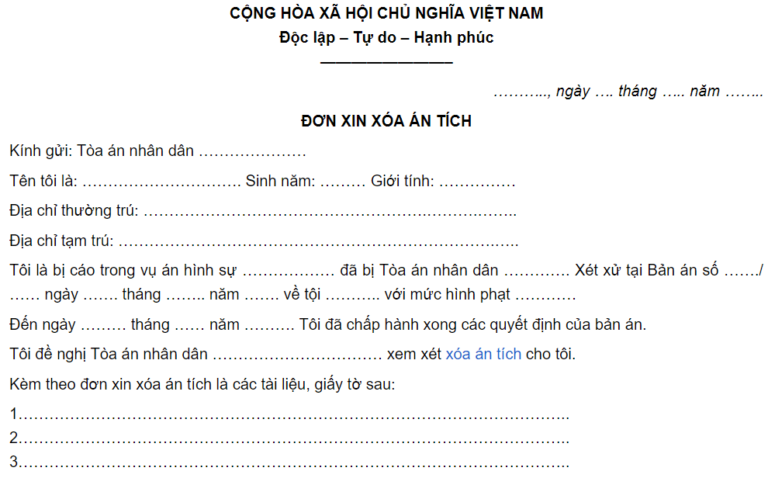 Quy định và mẫu đơn xin xóa án tích mới nhất năm [year]