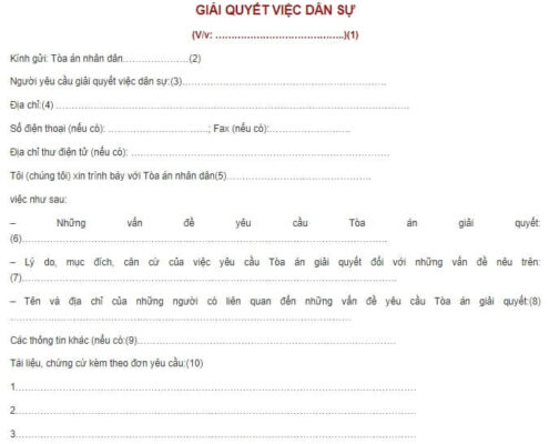 Mẫu đơn yêu cầu giải quyết việc dân sự