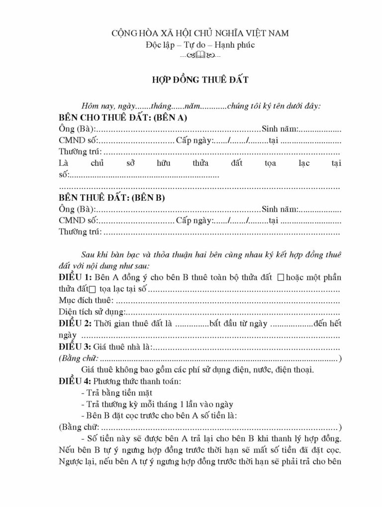 Mẫu hợp đồng cho thuê đất mới nhất theo quy định [year]