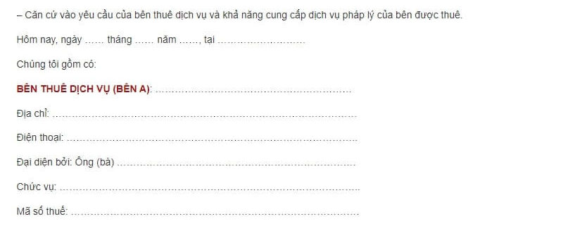 Mẫu hợp đồng dịch vụ pháp lý