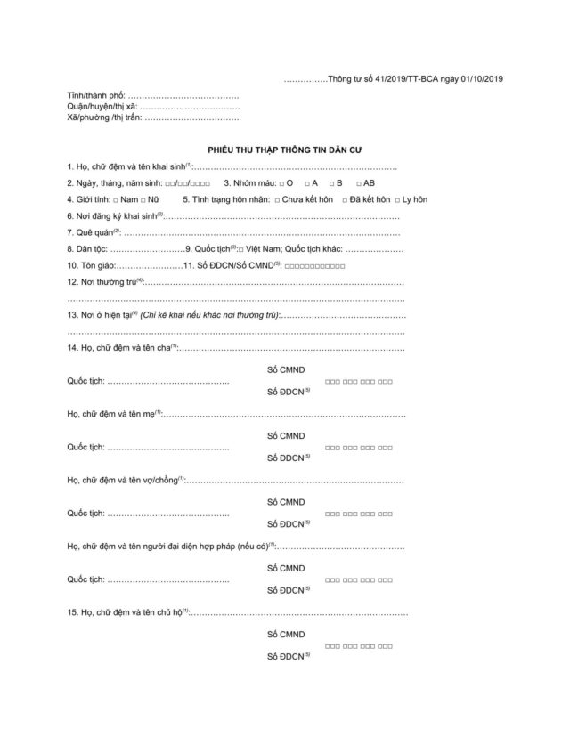 Mẫu phiếu thu thập thông tin dân cư mới nhất năm 2025 - Luật Nhân Dân