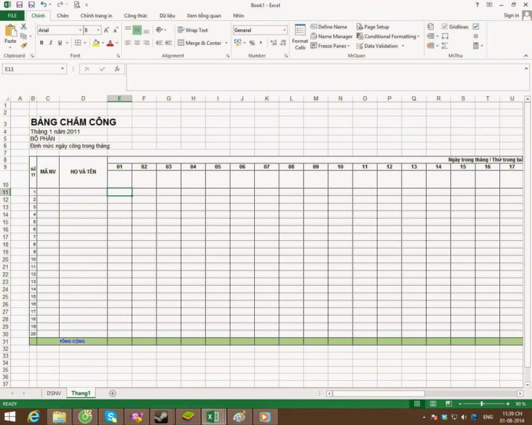 Cách điền bảng chấm công trên excel đơn giản nhất năm 2026