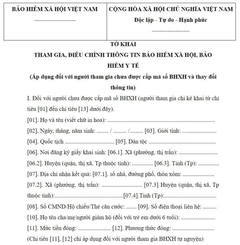Mẫu tờ khai tham gia BHXH, BHYT TK1-TS mới nhất năm [year]