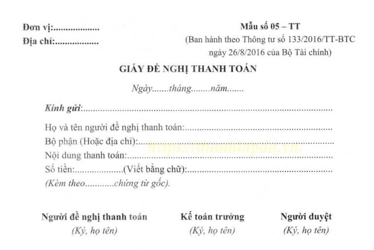 Mẫu giấy đề nghị thanh toán mới nhất năm [year]