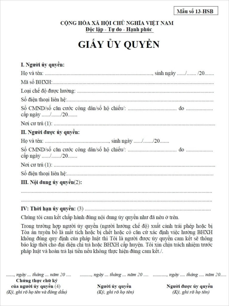 Mẫu giấy ủy quyền lĩnh thay lương hưu, trợ cấp BHXH mới nhất năm [year]