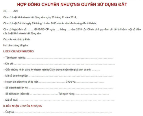 Mẫu hợp đồng chuyển nhượng quyền sử dụng đất