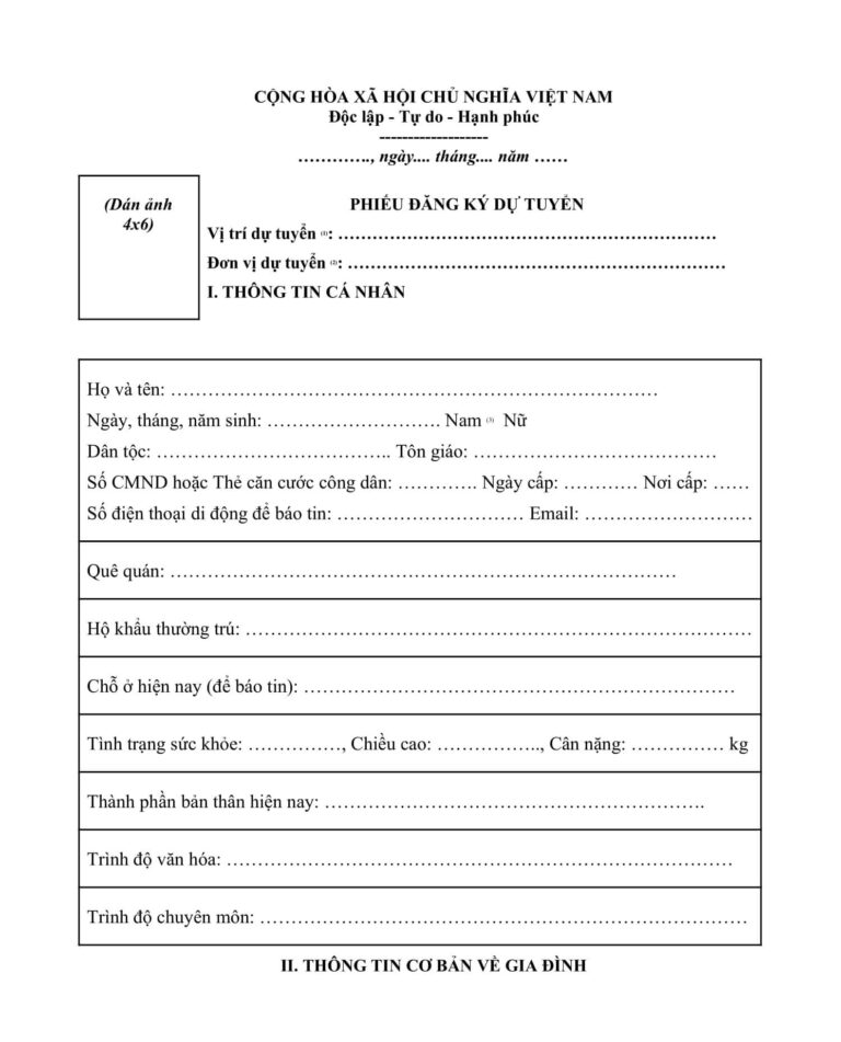 Mẫu Phiếu đăng ký dự tuyển viên chức mới nhất năm [year]
