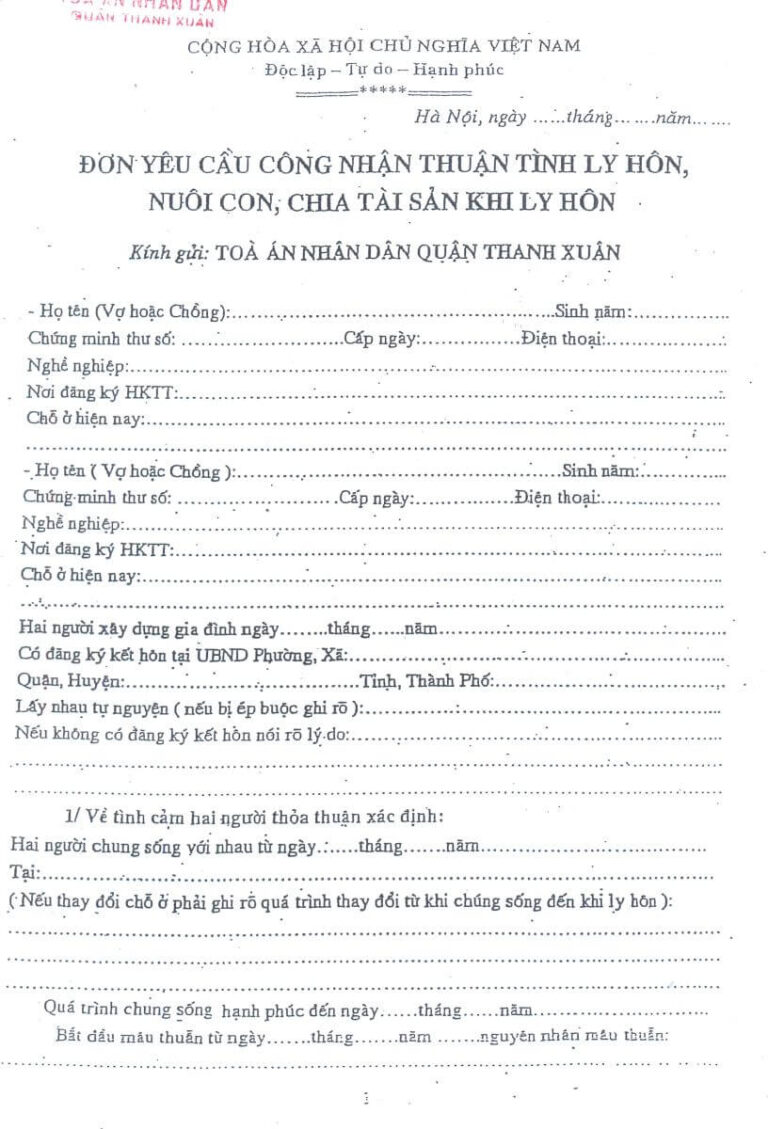 Mẫu Đơn ly hôn thuận tình chuẩn theo Tòa án năm [year] và cách viết đơn ly hôn