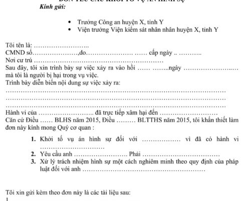 Mẫu đơn yêu cầu khởi tố vụ án Hình sự